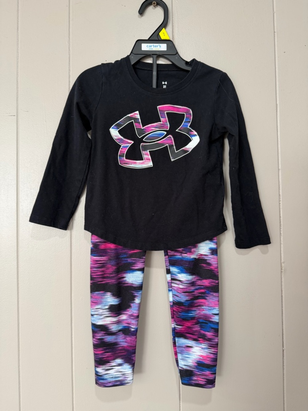 Under Armour Black Top with Pink Purple Blue Printed Leggings Kids Set